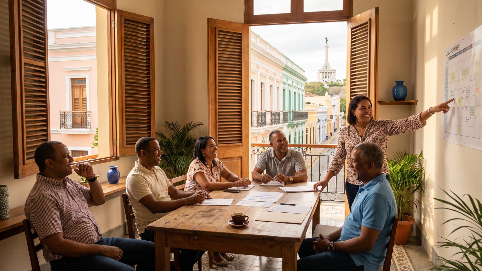 Equipo de un grupo de clínicas dentales en una sala de reuniones luminosa
